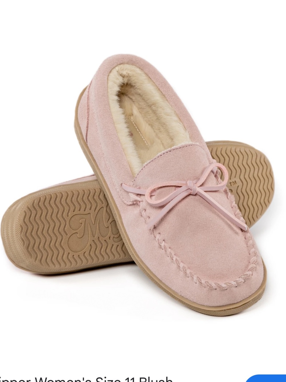 My Slippers Pink Leather Suede Moccasin Slippers Faux Fur Size 7 House Shoes NEW